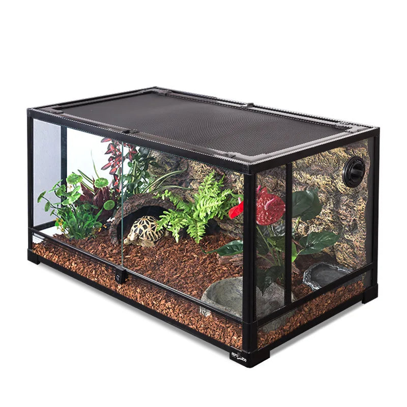 High Quality Closed Rectangular Reptile Terrarium Lizard Gecko Land Turtle Snake Climbing Tropical Rainforest Landscape