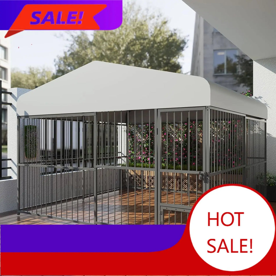 Large Dog Kennel Outside,10x10x6 FT Heavy-Duty Outdoor Cage with Roof and Lock,Covered Outside Kennel,for Medium and Large Dogs,