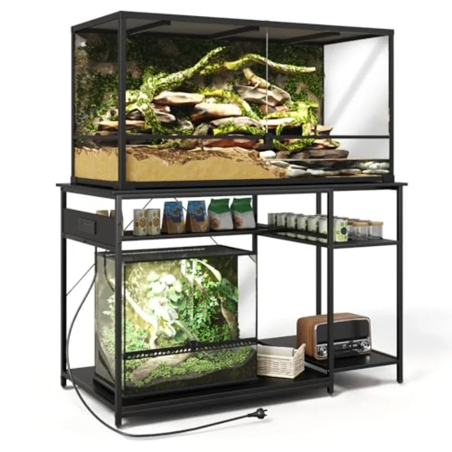 120 Gallon Fish Tank Stand with Power Outlets, Heavy Duty Large Aquarium Stand with Light, Double Reptile Tank Turtle Terrarium