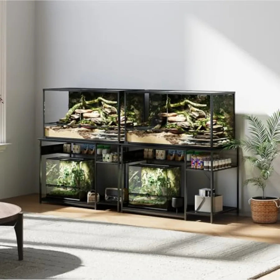 120 Gallon Fish Tank Stand with Power Outlets, Heavy Duty Large Aquarium Stand with Light, Double Reptile Tank Turtle Terrarium