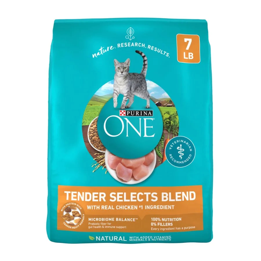 Tender Select Blends Dry Cat Food for Indoor Cats, Chicken Flavor with Added Vitamins, Natural Ingredients, 7 lb Bag, Light Bro