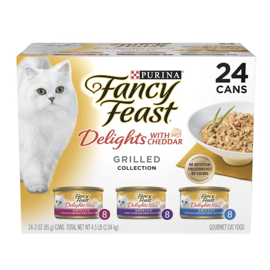 Purina Delights Wet Kitten Food with Cheddar Cheese Flavor, Grilled Texture, 3 oz Cans High-Protein, Grain-Free, Perfect for Gr