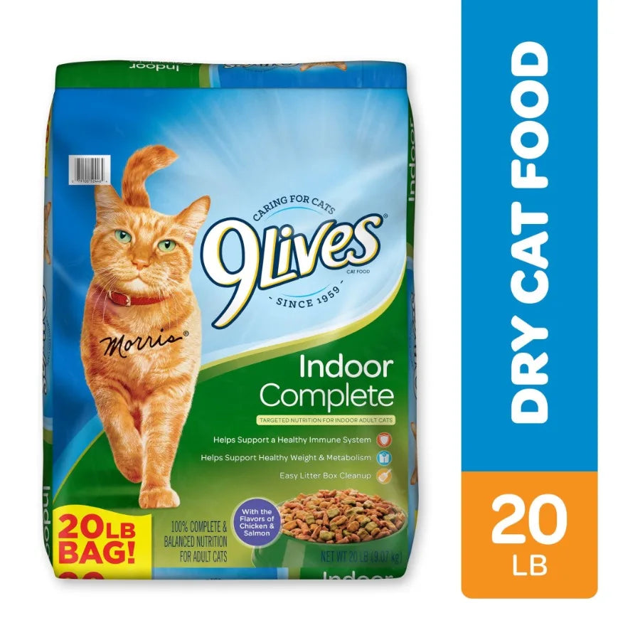 Indoor Complete Dry Cat Food with Chicken Salmon Flavor for Adult Cats, 20 lb Bag High Protein, Digestive Support, Hairball Con