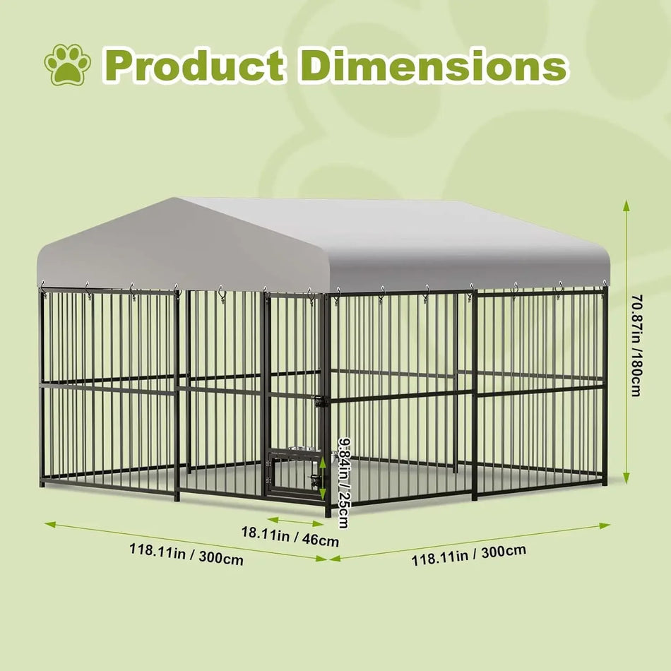Large Dog Kennel Outside,10x10x6 FT Heavy-Duty Outdoor Cage with Roof and Lock,Covered Outside Kennel,for Medium and Large Dogs,