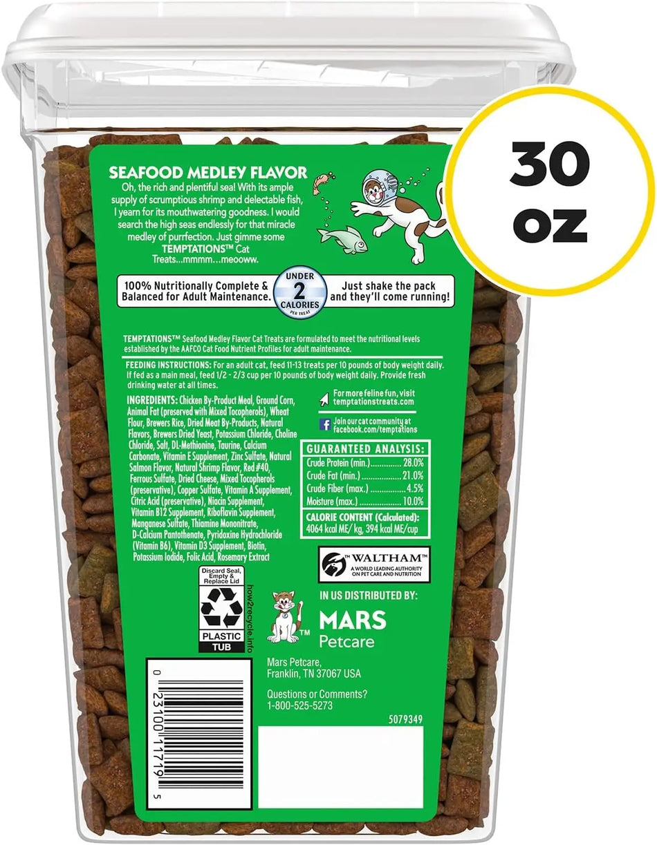 Crunchy & Soft Cat Treats, Seafood Medley Flavor, 30 oz Tub - Irresistible Snack for Cats
