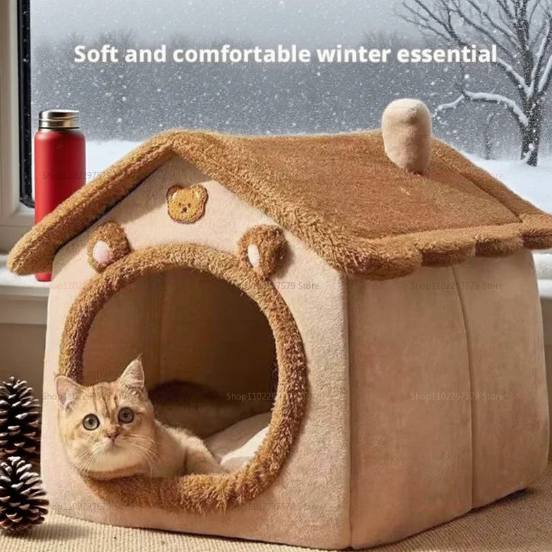 Enclosed Cat Kennel with Dirt-Resistant Material Detachable Washable Cat House Villa All-Season Indoor Outdoor Pet Shelter Large