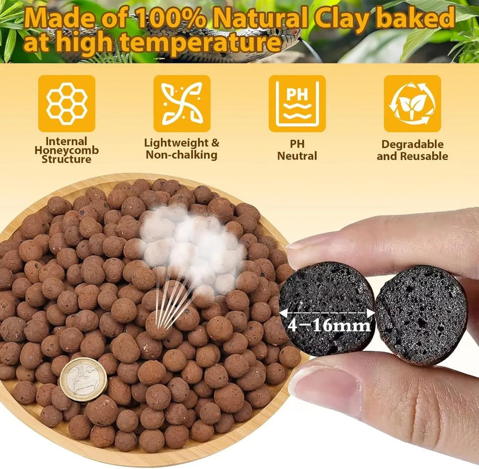Leca Balls 2LBS for Terrarium, Organic Clay Pebbles Drainage Layer for Reptiles, Expanded Hydro Balls for Plants Tank