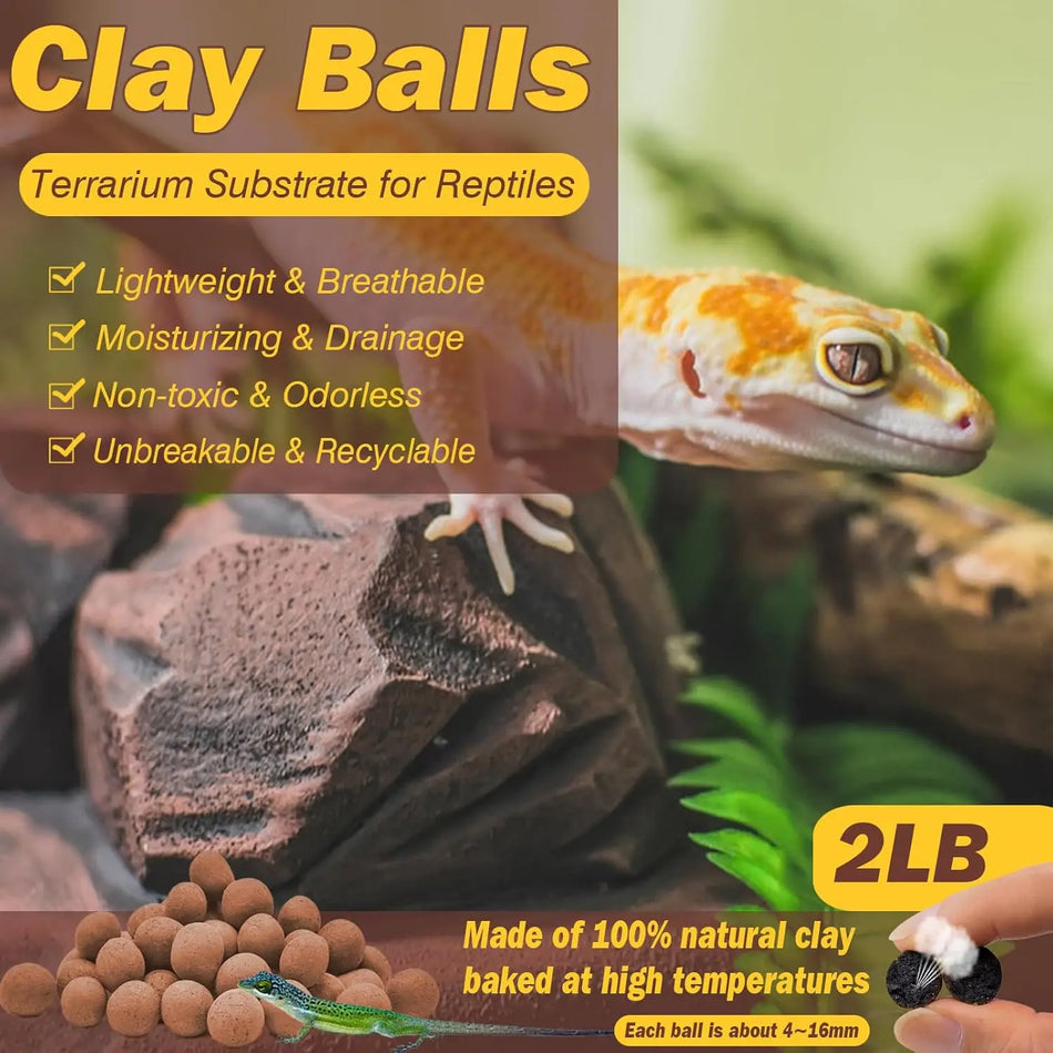 2 LBS Natural Clay Pebbles - Reptile Substrate for Terrariums, Bearded Dragon, Tortoise & Gecko