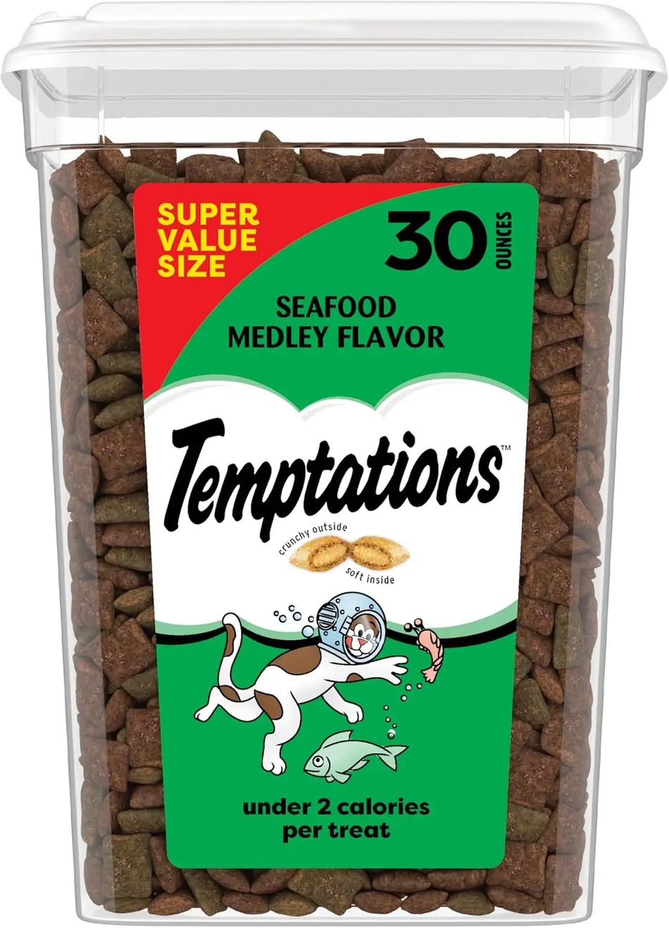 Crunchy & Soft Cat Treats, Seafood Medley Flavor, 30 oz Tub - Irresistible Snack for Cats