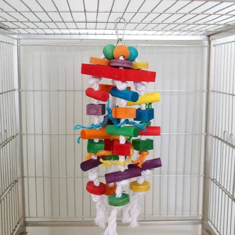 Parrot toys, colorful wooden bird supplies, wooden blocks, large parrot biting bird toys