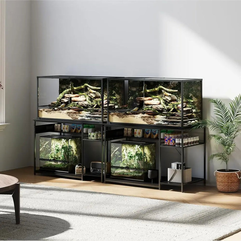 120 Gallon ish Tank Stand with Power Outlets, Heavy Duty Large Aquarium Stand with Light, Double Reptile Tank Turtle Terrariums