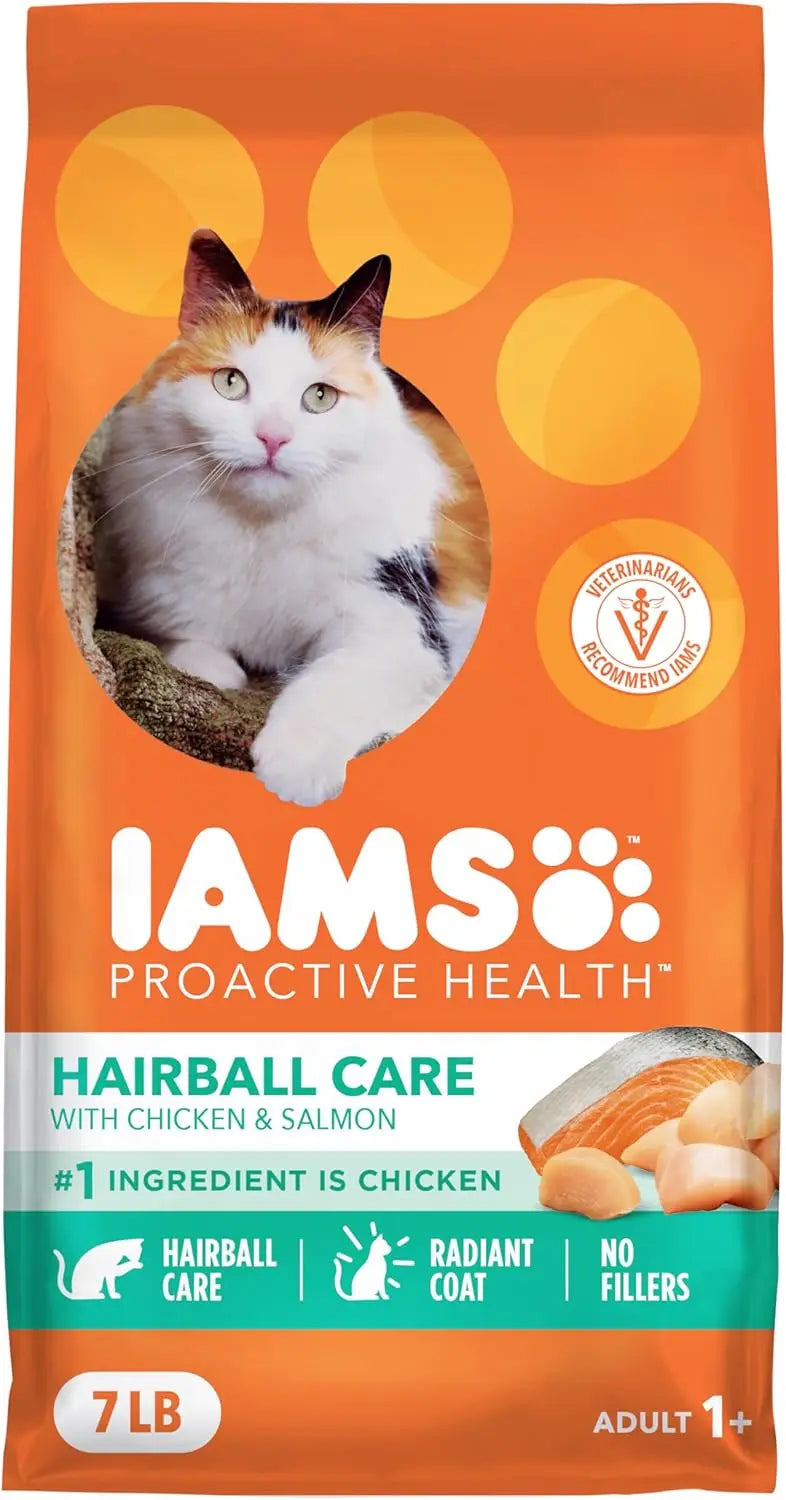 Dry Cat Food for Hairball Care, Adult Cats with Real Chicken and Salmon, 7 lb Bag
