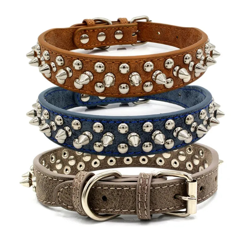Pet Collars For Small Dog Cat Adjustable Leather Pet Dog collar Neck Strap Supplies PU Leather Punk Rivet Spiked Dog Collar