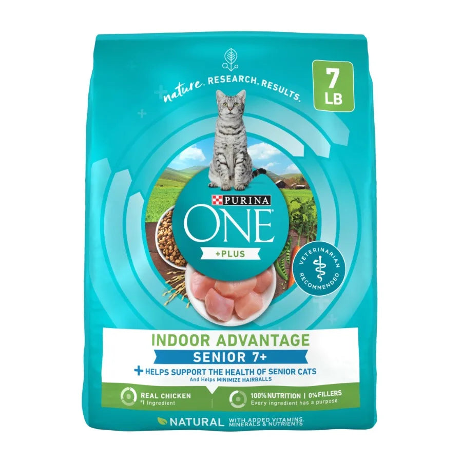 Plus Indoor Advantage Senior Dry Cat Food with Chicken for Indoor Cats, High-Protein Formula for Healthy Weight Digestion, 7 lb