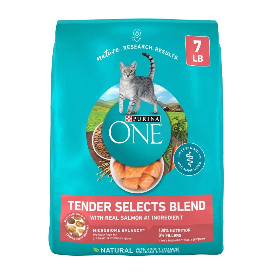 Tender Selects Salmon Blend Natural Dry Cat Food for Digestive Care 7 lb Bag, Light Brown Color, Grain-Free Formula with Prebio
