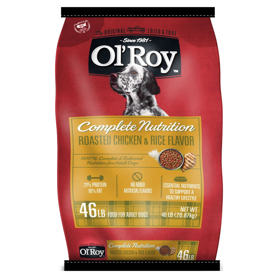 Dry Dog Food for Ol Roy Complete Nutrition Roasted Chicken Rice Flavor 46 lb Bag