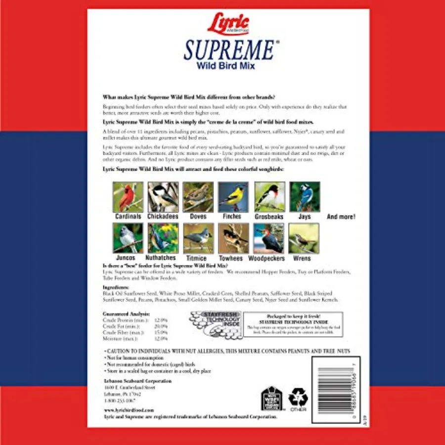 Supreme Wild Bird Seed for Outside Feeders - Wild Bird Food Mix with Nuts and Sunflower Seeds Attracts Many Beautiful Songbirds