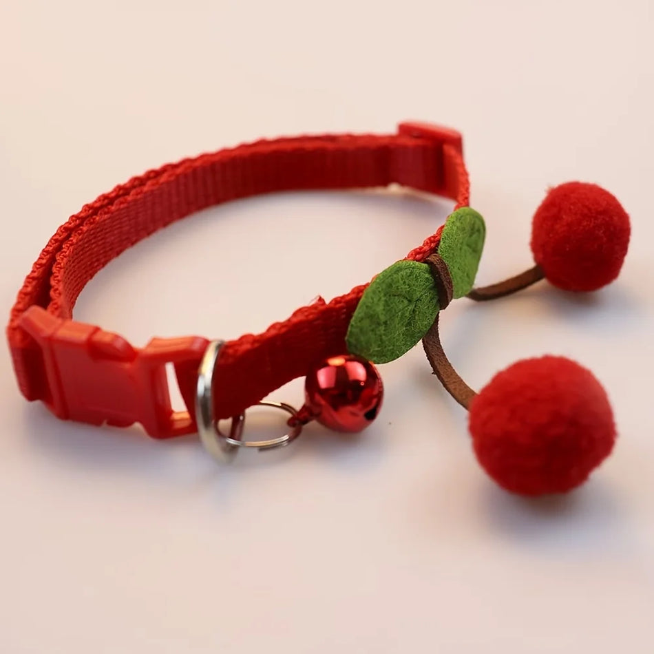 Cute Cherry Pet Collar with Bell, Adjustable Safety Buckle Cat Dog Collar, Decorative Pet Necklace for Small Pets