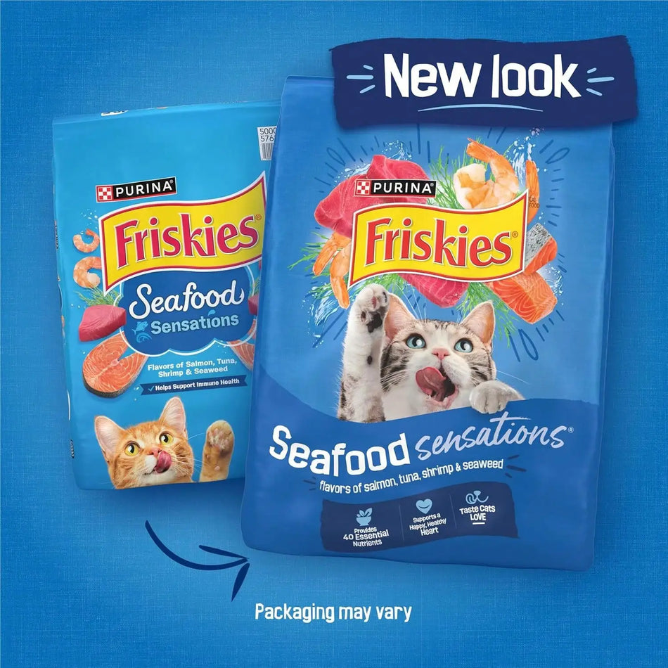 Friskies Dry Cat Food Seafood Sensations With Salmon, Tuna, And Shrimp Flavors - 22 Lb. Bag, New Year Pet Essentials, Fes