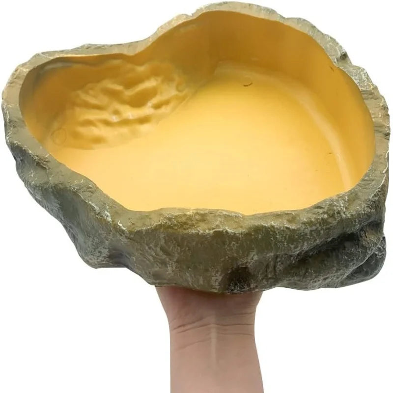 Reptile Worm Water Bowl Resin Rock Dish Plate Terrarium Tank Turtle Food Bowls for Lizard Snake Frog Scorpion Hamster Feeder