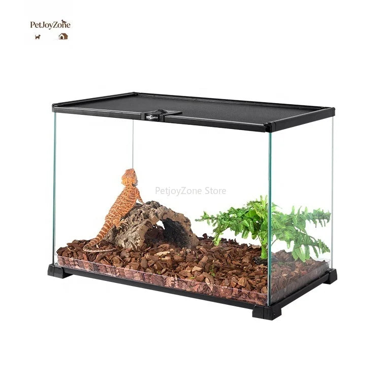 PetJoyZone 15 Gal 55 L Glass Eco-Friendly Triangle Reptile Terrarium For Geckos Chameleons Snakes & Lizards