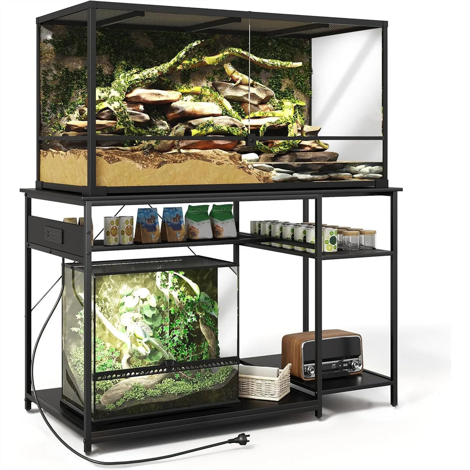 120 Gallon Fish Tank Stand with Power Outlets, Heavy Duty Large Aquarium Stand with LED Light, Double Reptile Tank Table for