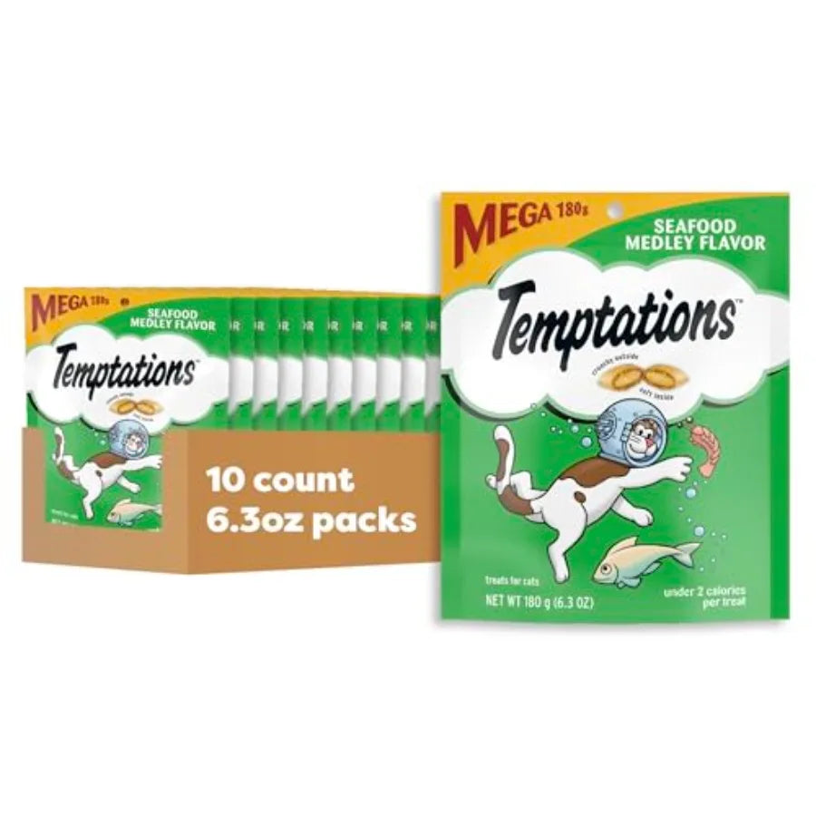 Cat Treats, Classic Crunchy and Soft Cat Treats, Seafood Medley Flavor, 6.3 oz. Pouch Pack of 10