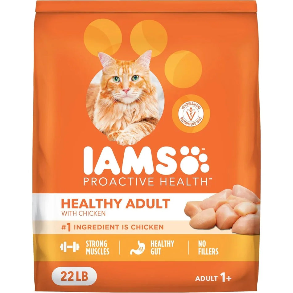 IAMS Proactive Health Dry Cat Food, Healthy Cat Food Dry Recipe for Adults, with Chicken 22 lb. Bag