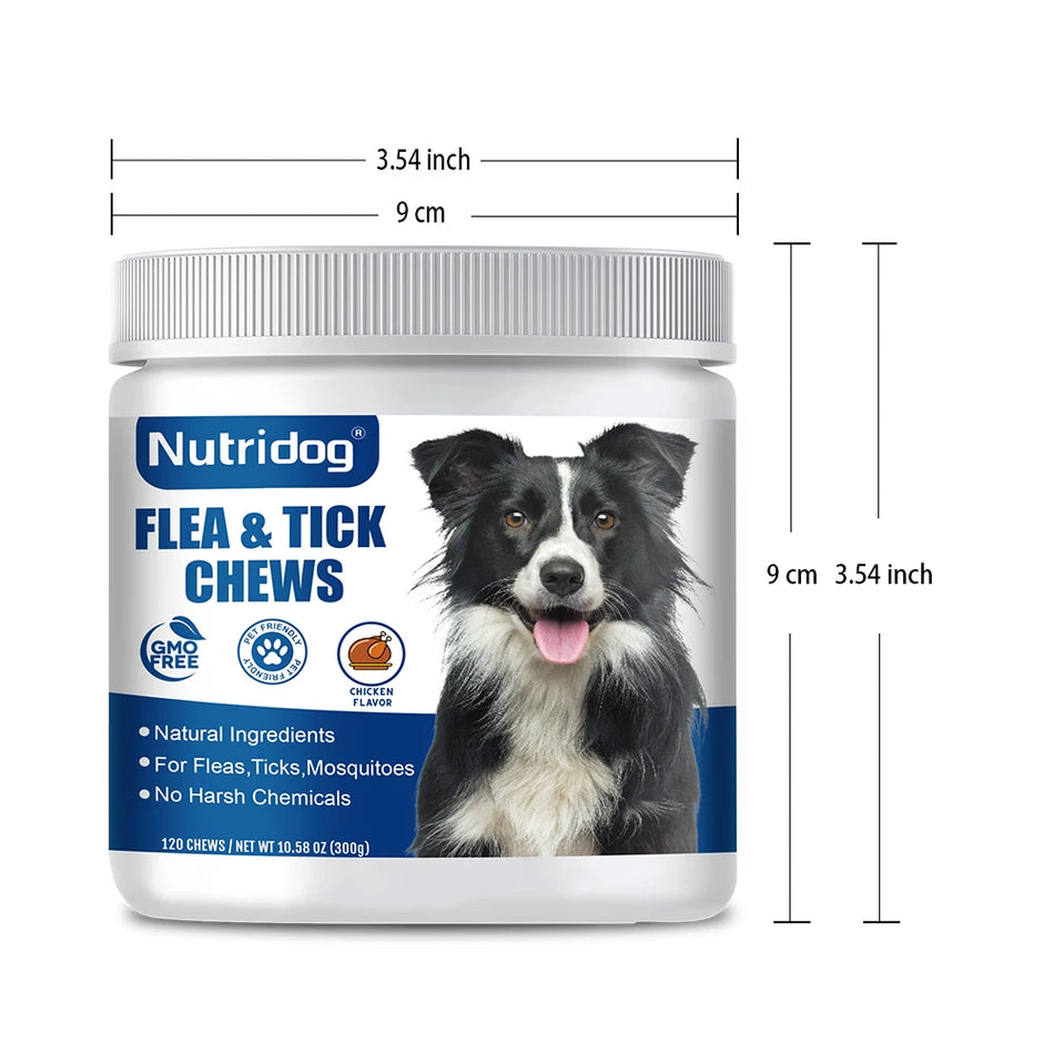 Flea & Tick Chews For Dog with Garlic Flaxseed | Skin Health Support & Bites Prevention - Chicken flavor 120 Soft Chews