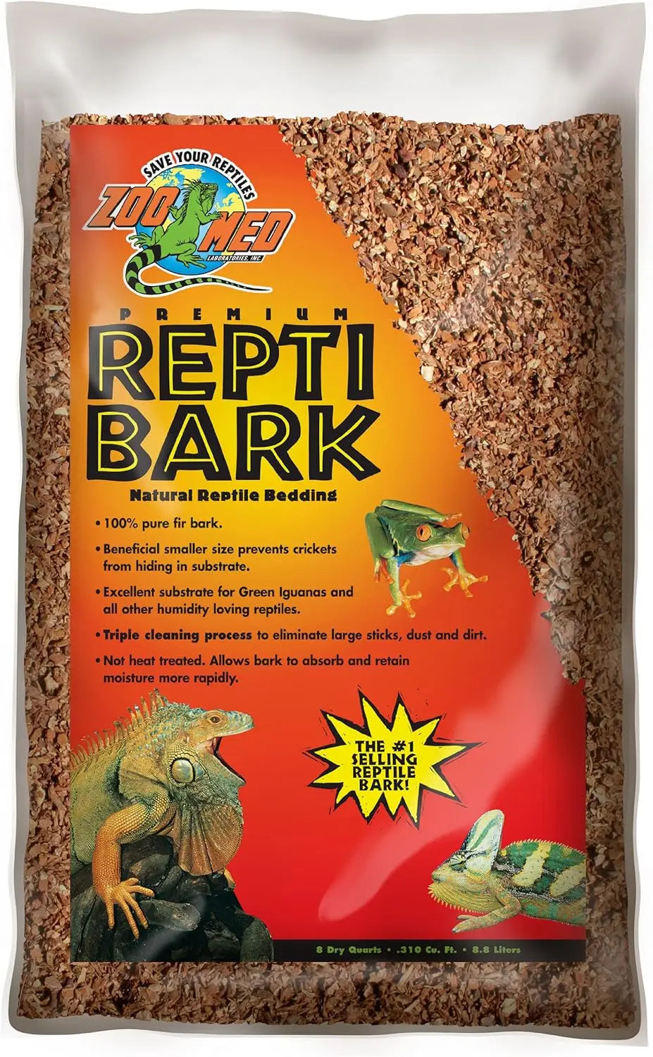 Natural Fir Bark Reptile Bedding, 8 Quarts – Reusable & Moisture Control