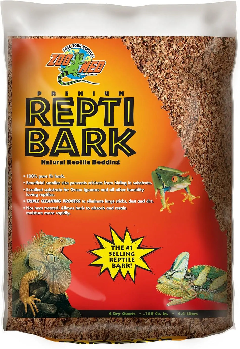Natural Fir Bark Substrate for High Humidity Reptiles, 4qt, Lasts Up to One Year
