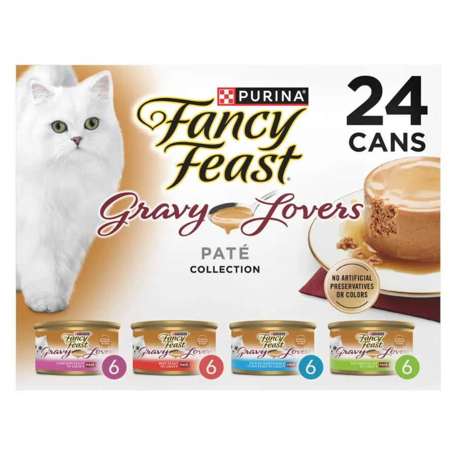 Purina Gravy Lovers Pate Kitten Food Wet Cat Food Variety Pack for Indoor Kittens, Rich Gravy Texture, 3 oz Cans 24 Pack,Balanc