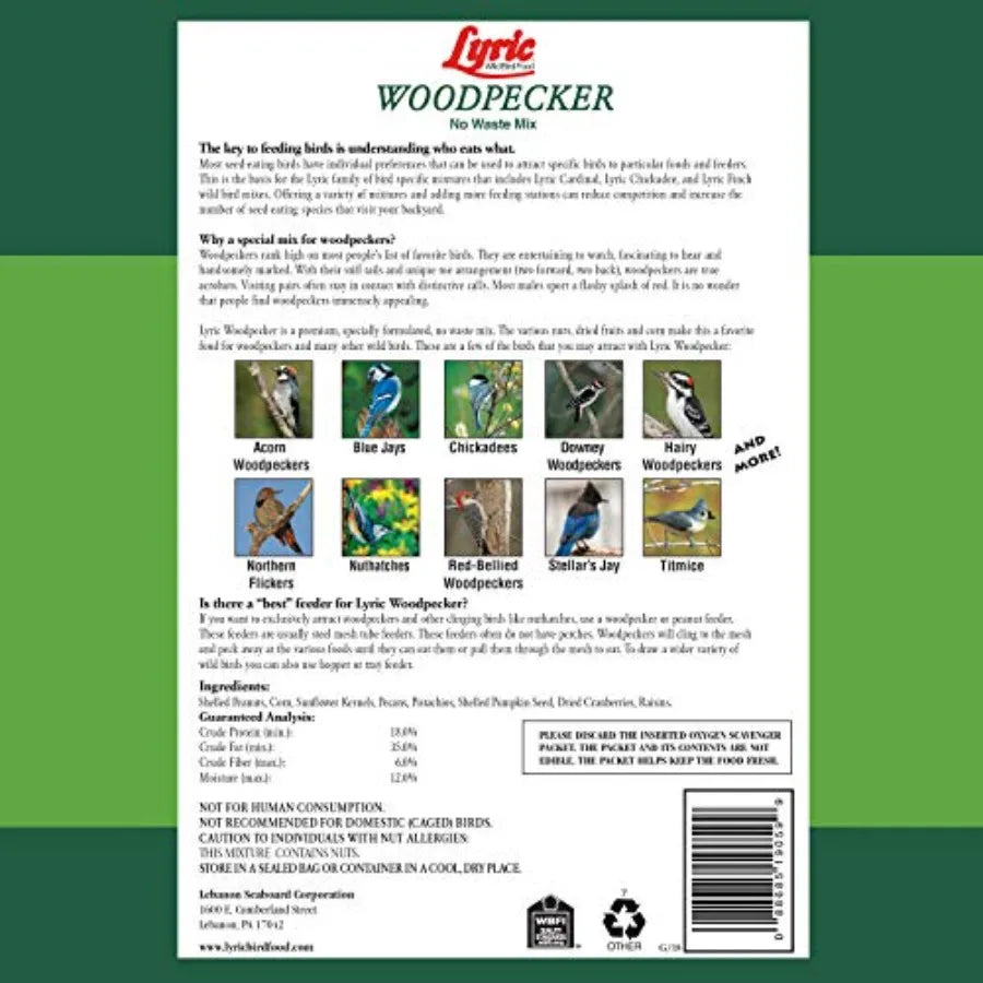 Woodpecker Wild Bird Seed for Outside Feeders Shelled No Waste Bird Seed with Nuts and Dried Fruit 20 lb Bag