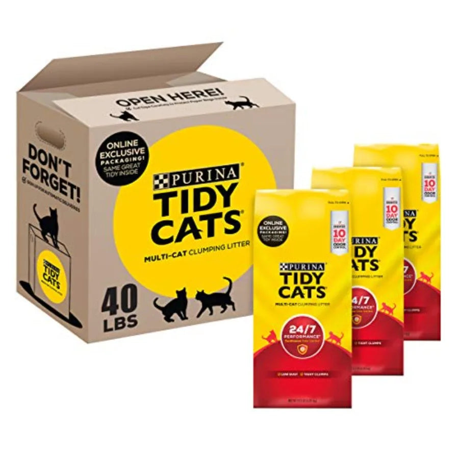 Purina Clumping Cat Litter 24/7 Performance Clay Cat Litter Recyclable Box Pack of 3 13.33 lb Bags for Odor Control and Easy Cl