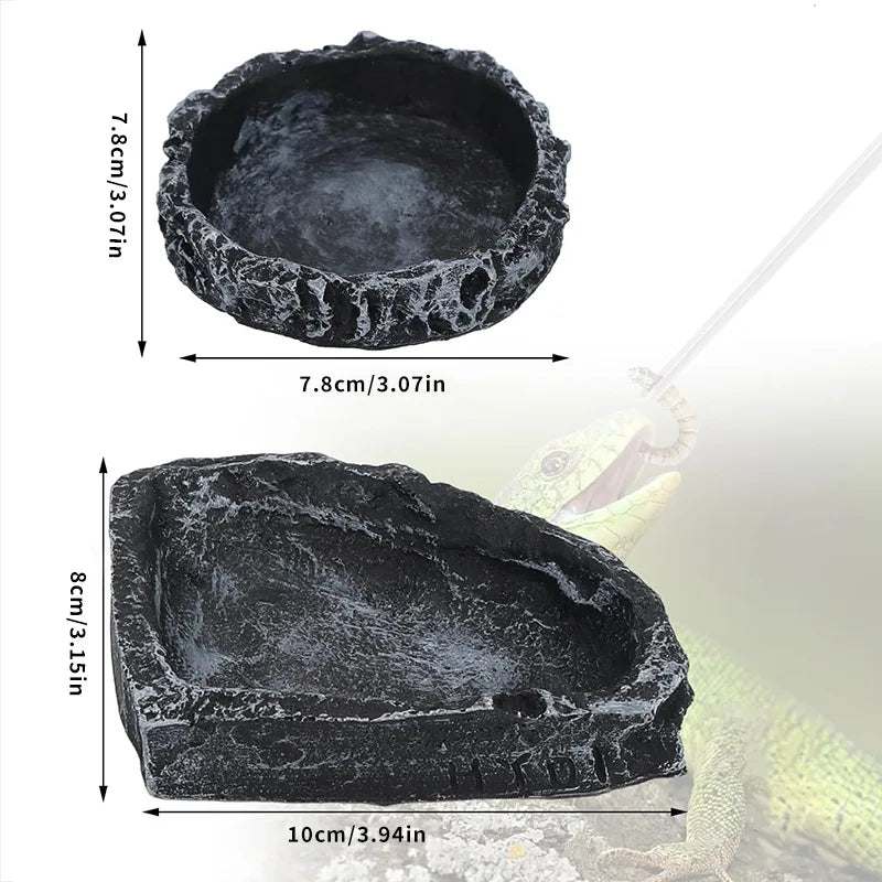 Reptile Feeding Water Bowl Realistic Stone Texture Safe Durable Food Container Dish Bearded Dragons Small Pets Supplies SYXZS03