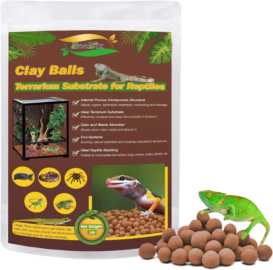 2 LBS Natural Clay Pebbles - Reptile Substrate for Terrariums, Bearded Dragon, Tortoise & Gecko