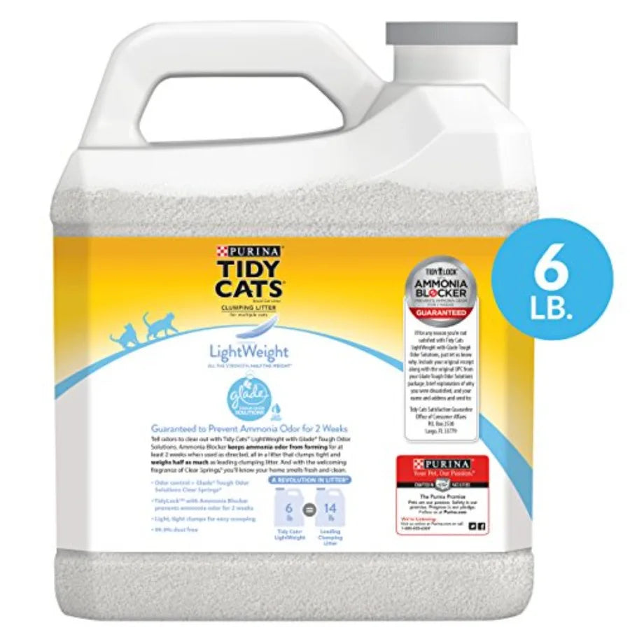 Multi Cat Litter for Light Weight Low Dust Clumping with Glade Clear Springs Scent 6 lb Jug White