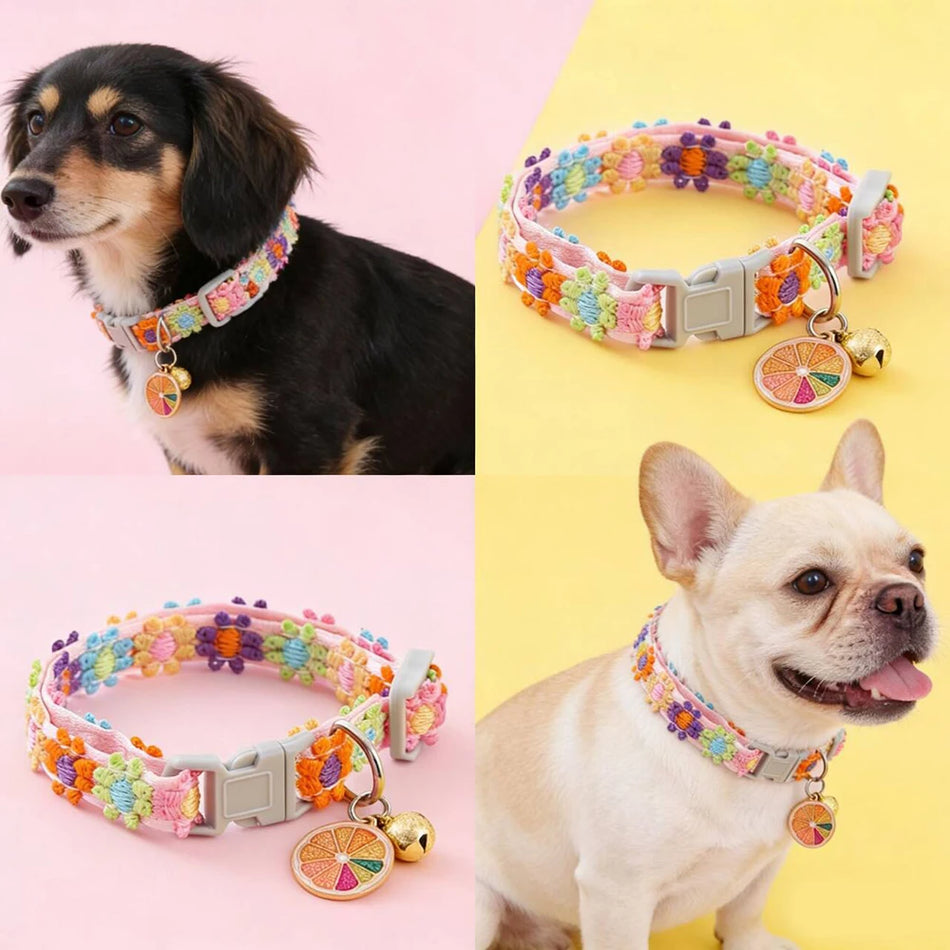 Pet Collar With Bell Colorful Flower Dog Puppy Kitten Collar Adjustable Safety Bell Ring Necklace Pet Accessories